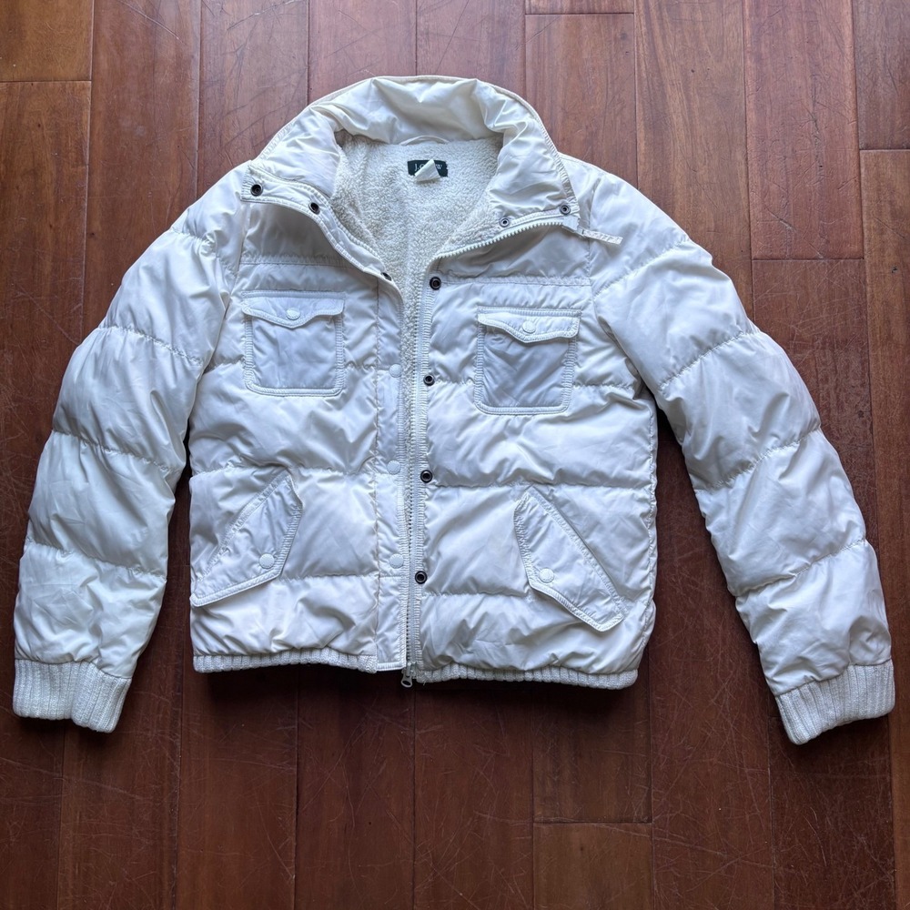 JCrew Y2K Aesthetic White Puffer Jacket | Sherpa Lined‎ & Cropped Fit| Medium